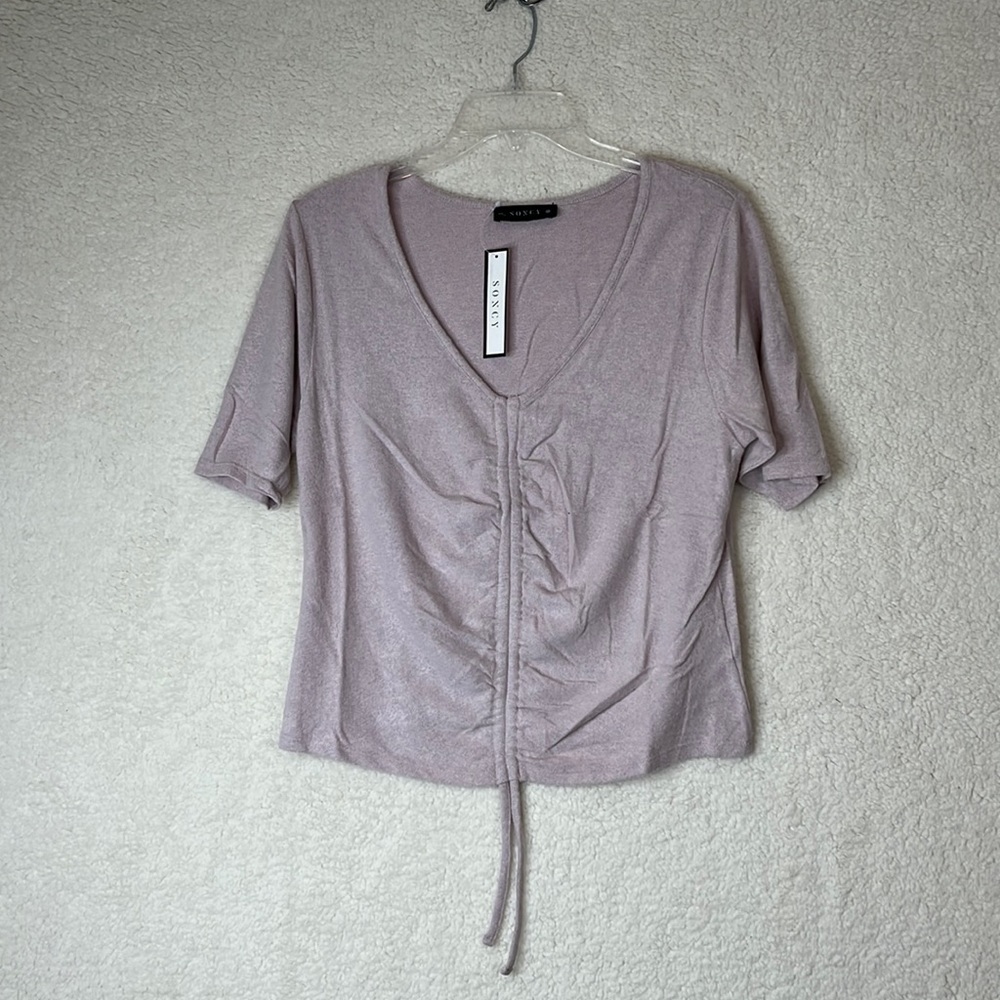 NWT Soncy Womens Pink Shirred Front VNeck Top SIZE 0X PLUS SIZE